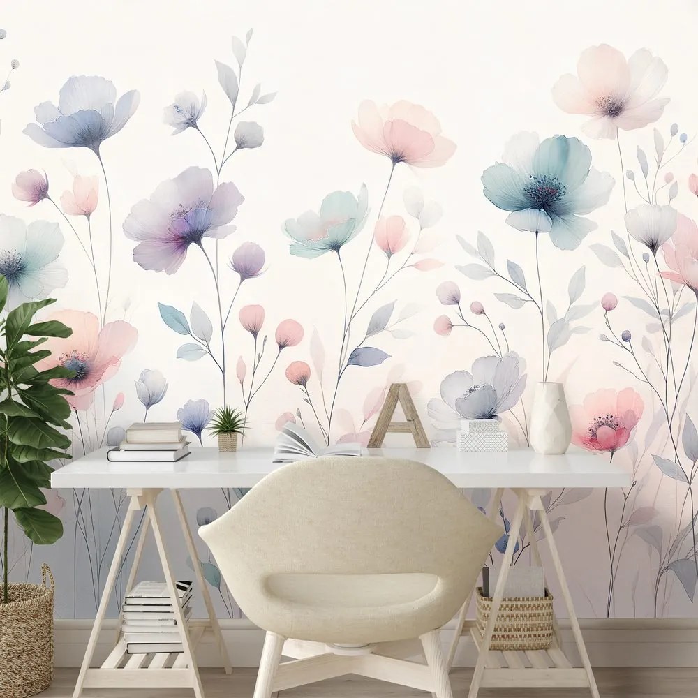 Samolepiaca tapeta akvarelové pastelové kvety
