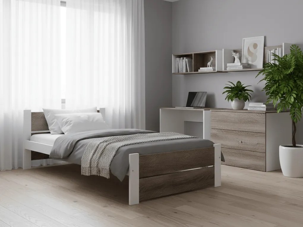 Posteľ IKAROS DOUBLE 80 x 200 cm, biela/dub hľuzovka Rošt: Bez roštu, Matrac: Matrac DELUXE 10 cm