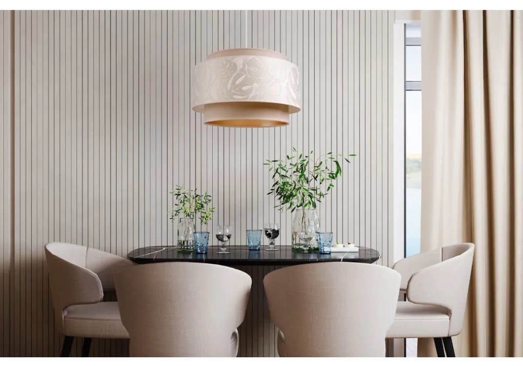 Závesné svietidlo Werona duo 7, 1x krémové/béžové textilné tienidlo so vzorom, w, g