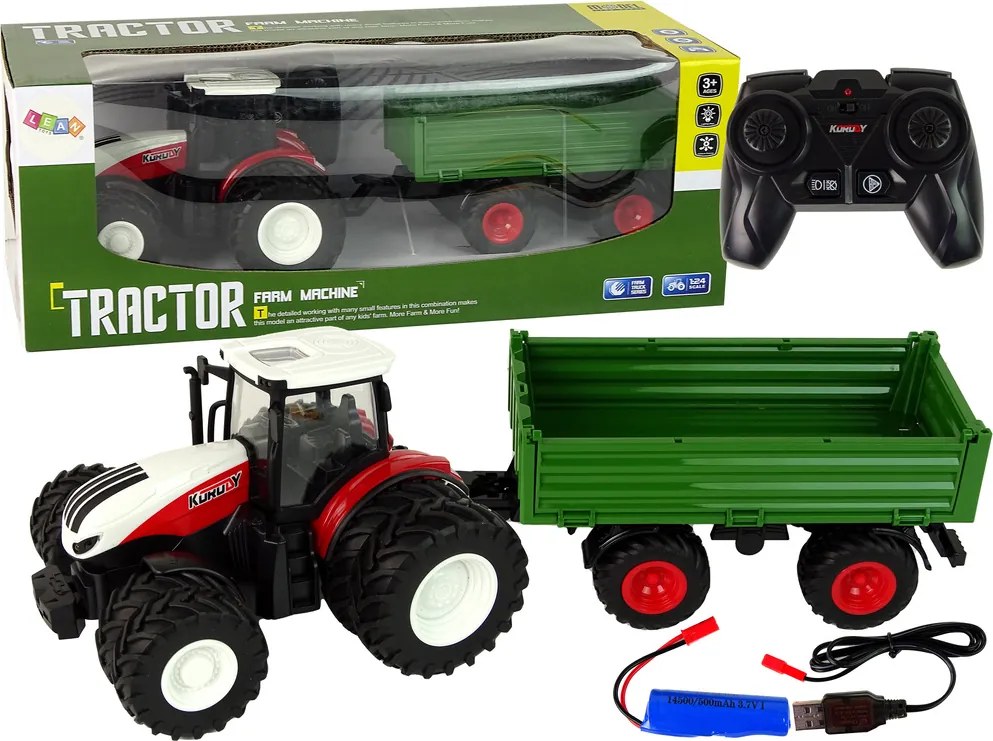 LEAN Toys RC traktor s prívesom 1:24 červeno-zelený