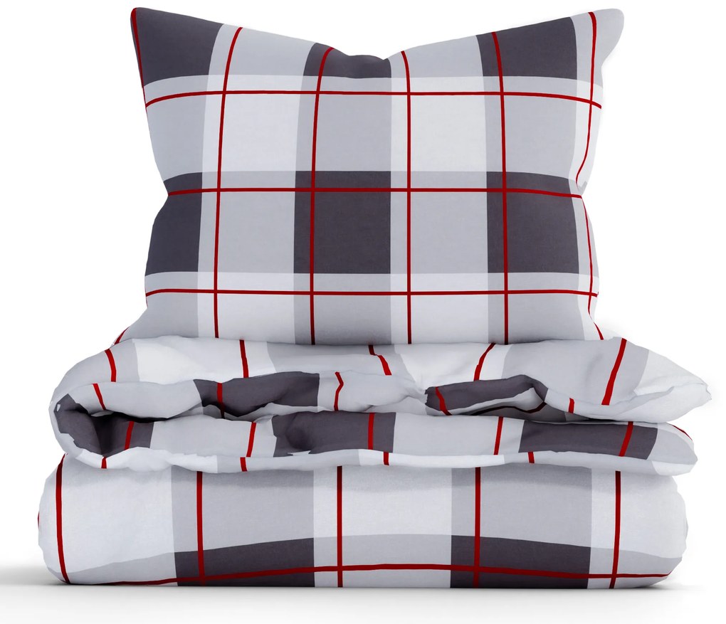 Francúzske bavlnené obliečky Renforcé – Kocky sivočervené