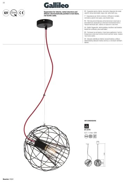 Redo 01-2174 - Luster na lanku GALLILEO 1xE27/42W/230V