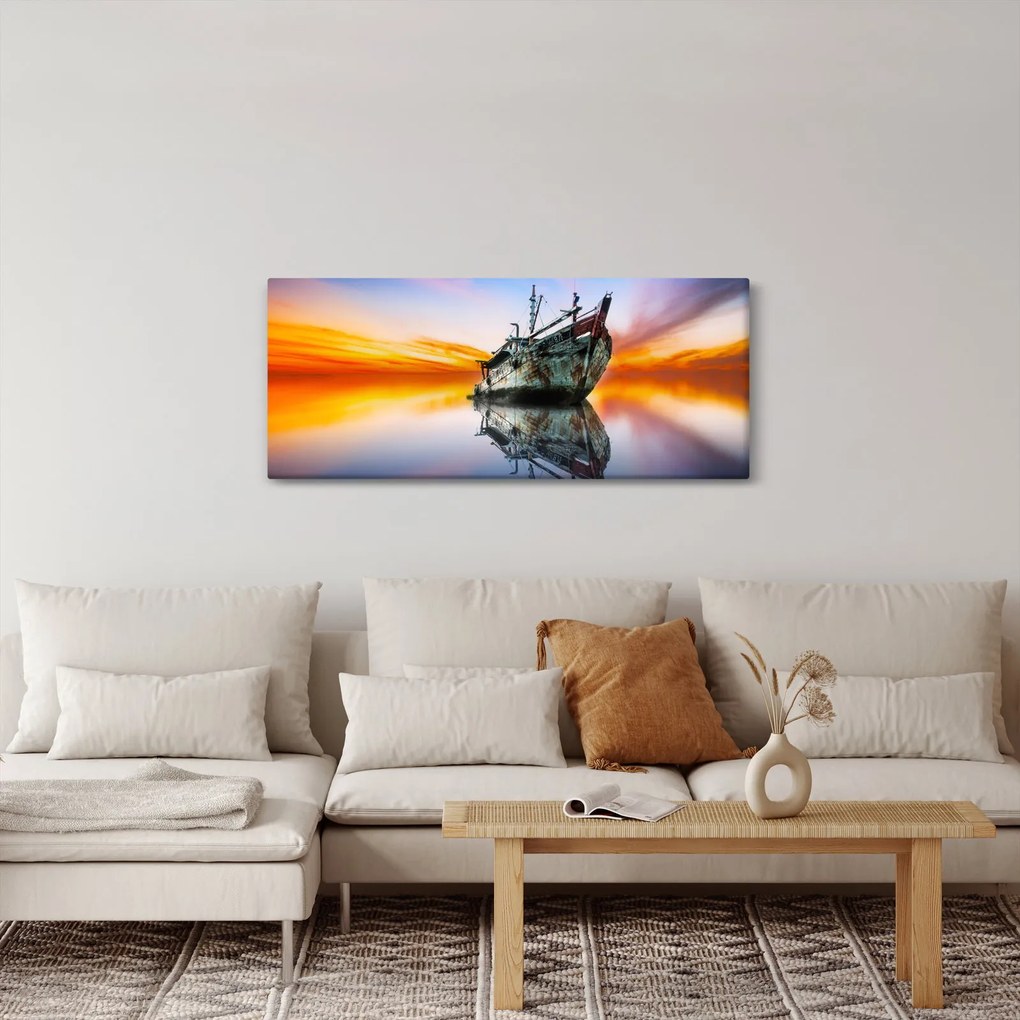Obraz - Svitanie nad vrakom lode (120x50 cm)