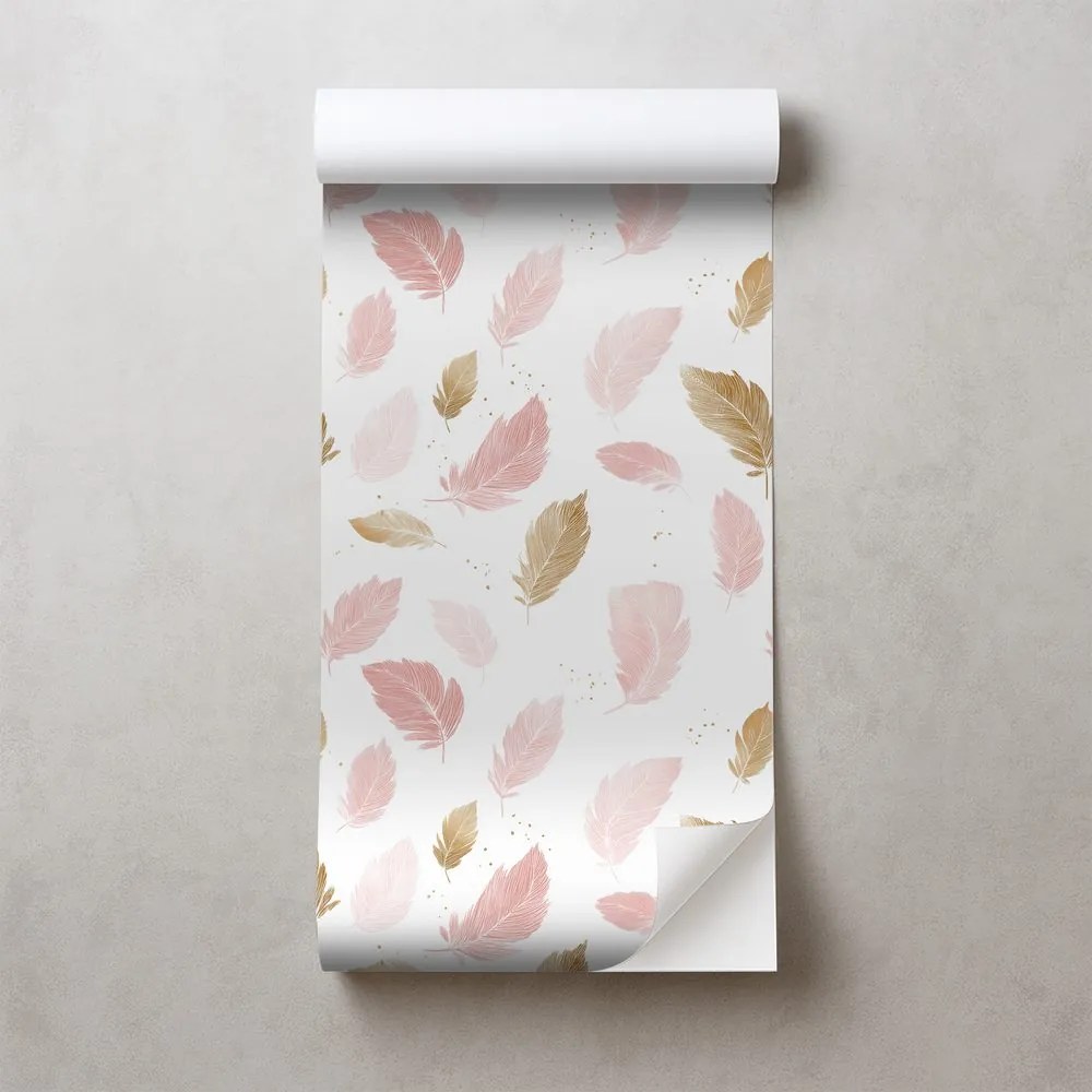 Samolepiaca tapeta ružovo-zlaté jemné pierka