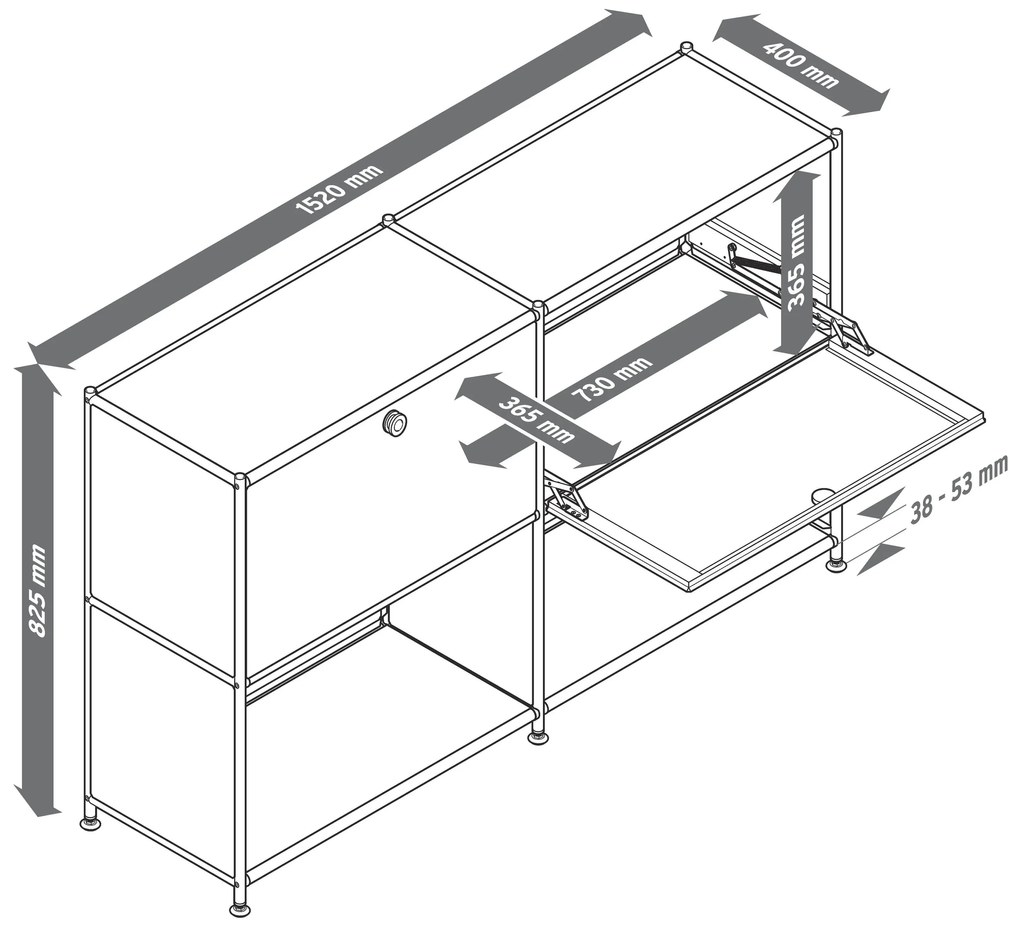 Kovová odkladacia skrinka »CN3« s nastaviteľnými výklopnými priehradkami, čierna