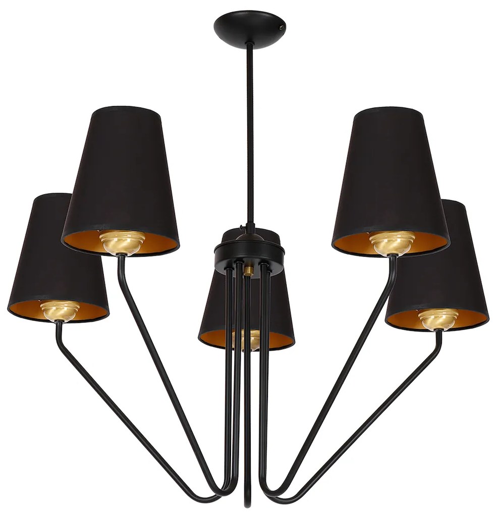 Luster Victoria, 5x čierne textilné tienidlo, b/g