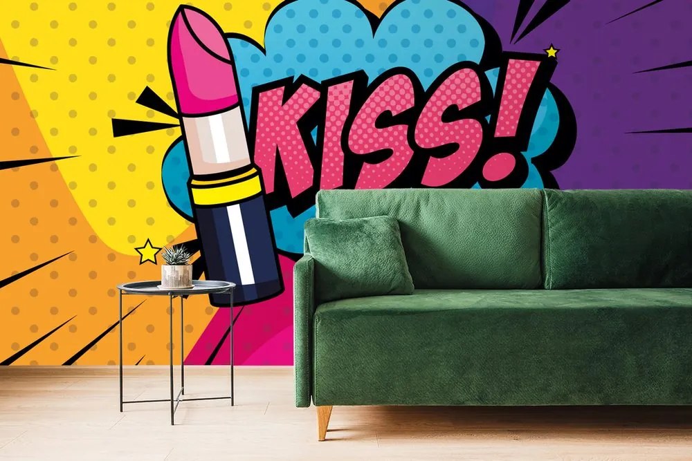 Samolepiaca tapeta pop art rúž - KISS!