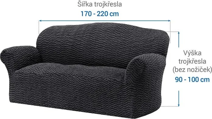 Bielastické poťahy CRISTINA antracitová trojkreslo (š. 170 - 220 cm)