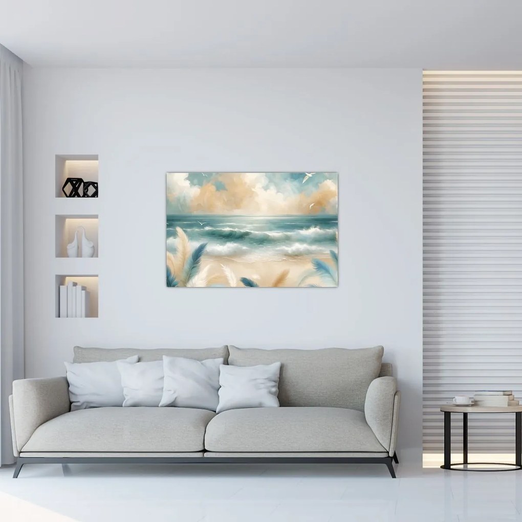 Obraz – Maľovaná pláž v jemných farbách (90x60 cm)