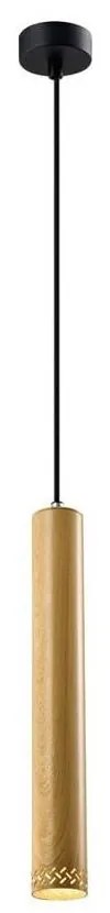 Čierne závesné svietidlo s dreveným tienidlom ø 7 cm Tubo – Candellux Lighting