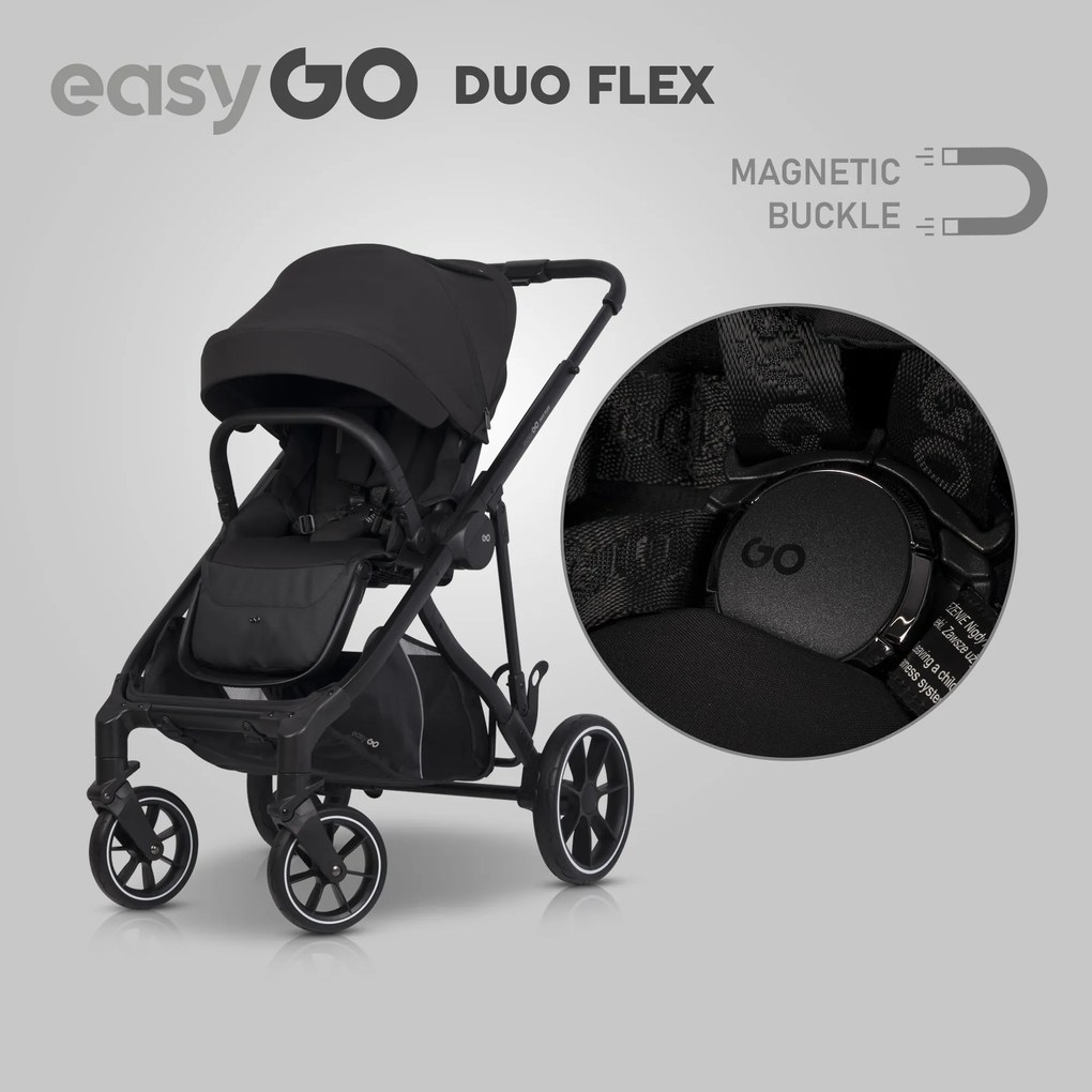 Súrodenecký kočík EasyGo Duoflex Ebony Black, 2 športové časti , 2 hlboké vaničky