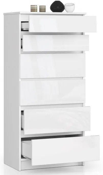 Komoda K60 6SZ CLP biela, lesk