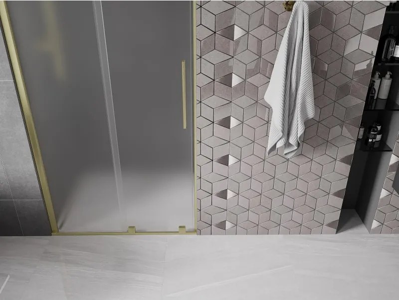 Mexen Velar, posuvné sprchové dvere do otvoru 120 cm, 8mm sklo námraza, zlatá matná, 871-120-000-31-55