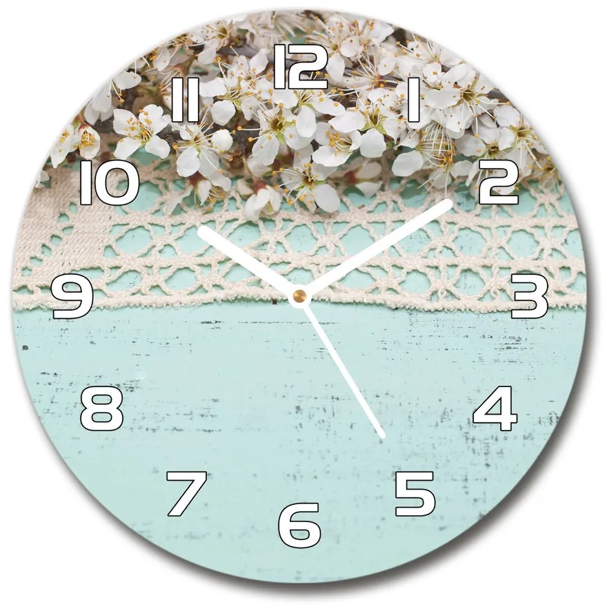 Sklenené hodiny okrúhle Kvety višne pl_zso_30_f_80227889