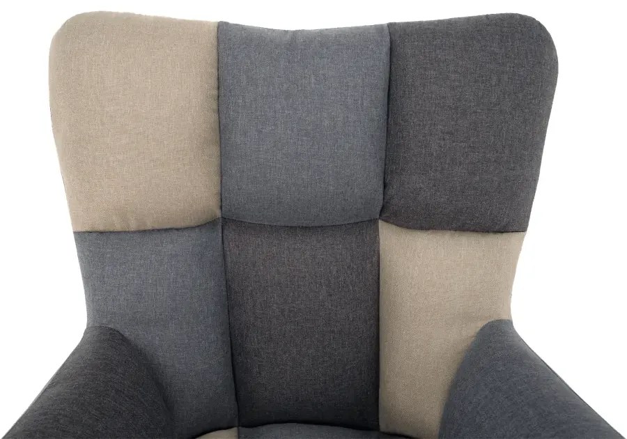 Dizajnové hojdacie kreslo, patchwork/sivá/béžová, KEMARO