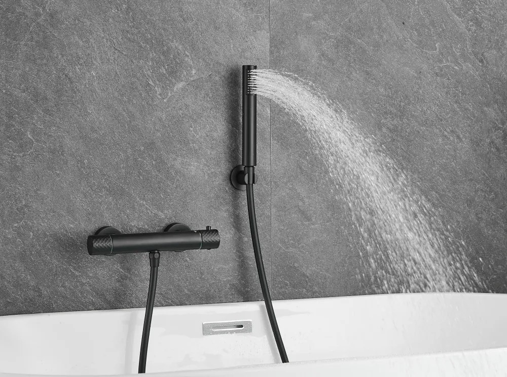 Gamma Gamma, nástenná sprchová termostatická batéria s ručnou sprchovou súpravou, čierna matná, GMA-BRYPNT-BK