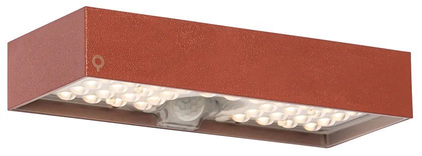 Vonkajšia nástenná lampa červená so stmievateľným svetlom a senzorom na solárnom paneli - Kayo