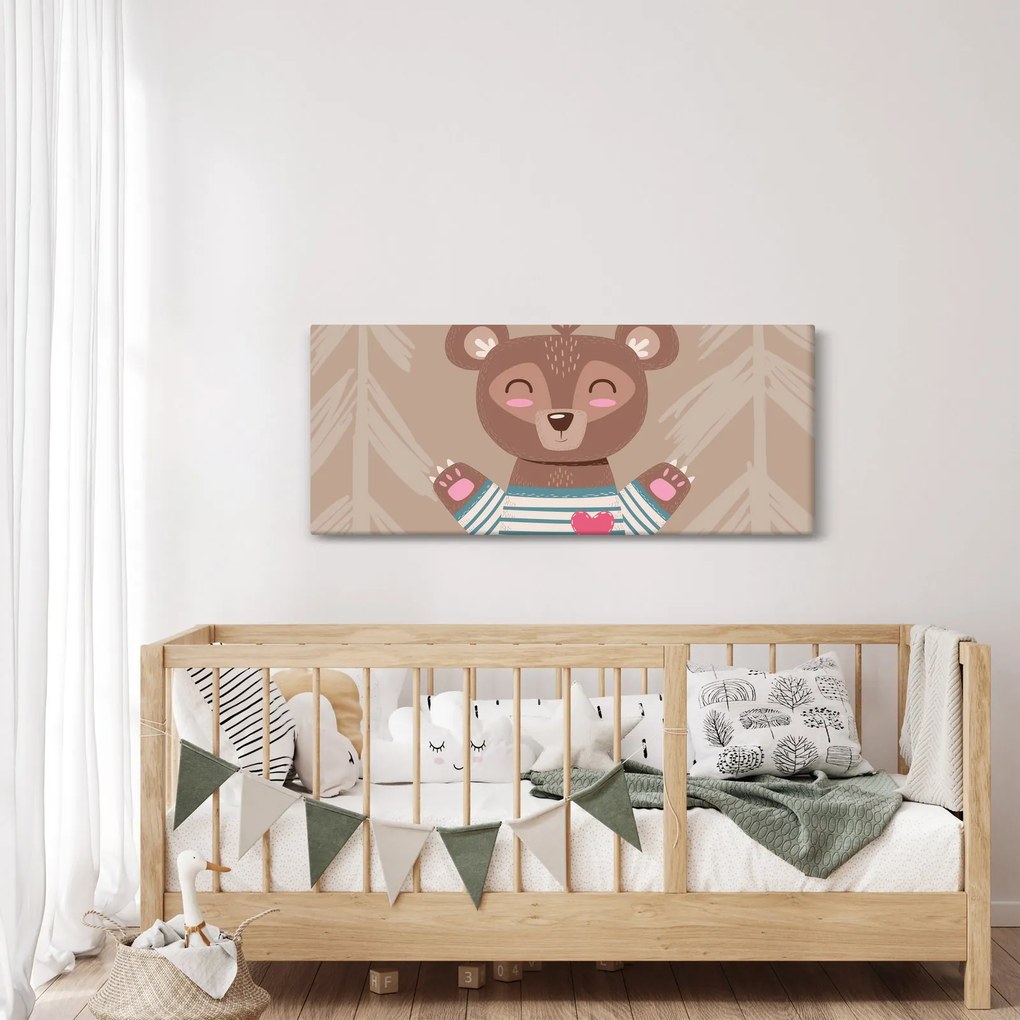 Obraz - Medvedík v pruhovanom tričku (120x50 cm)