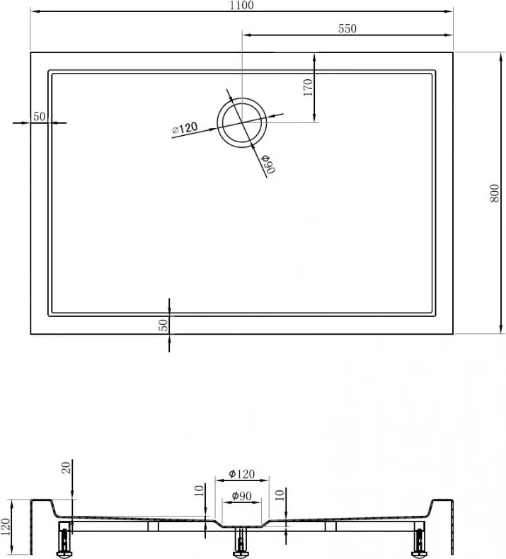 Mexen Flow+ obdĺžniková vanička 110 x 80 cm, čierna matná, 46R708011H