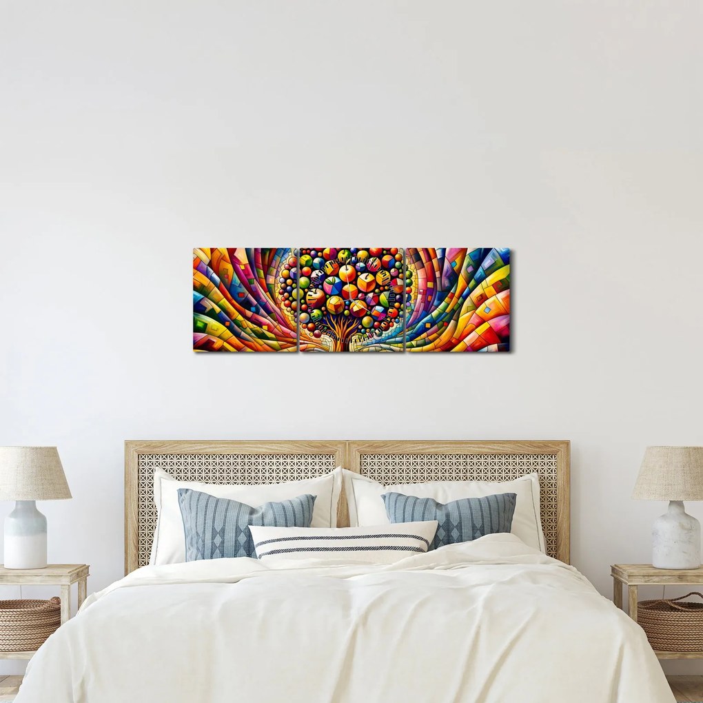 Obraz – Farebný strom s jablkami (s hodinami) (90x30 cm)