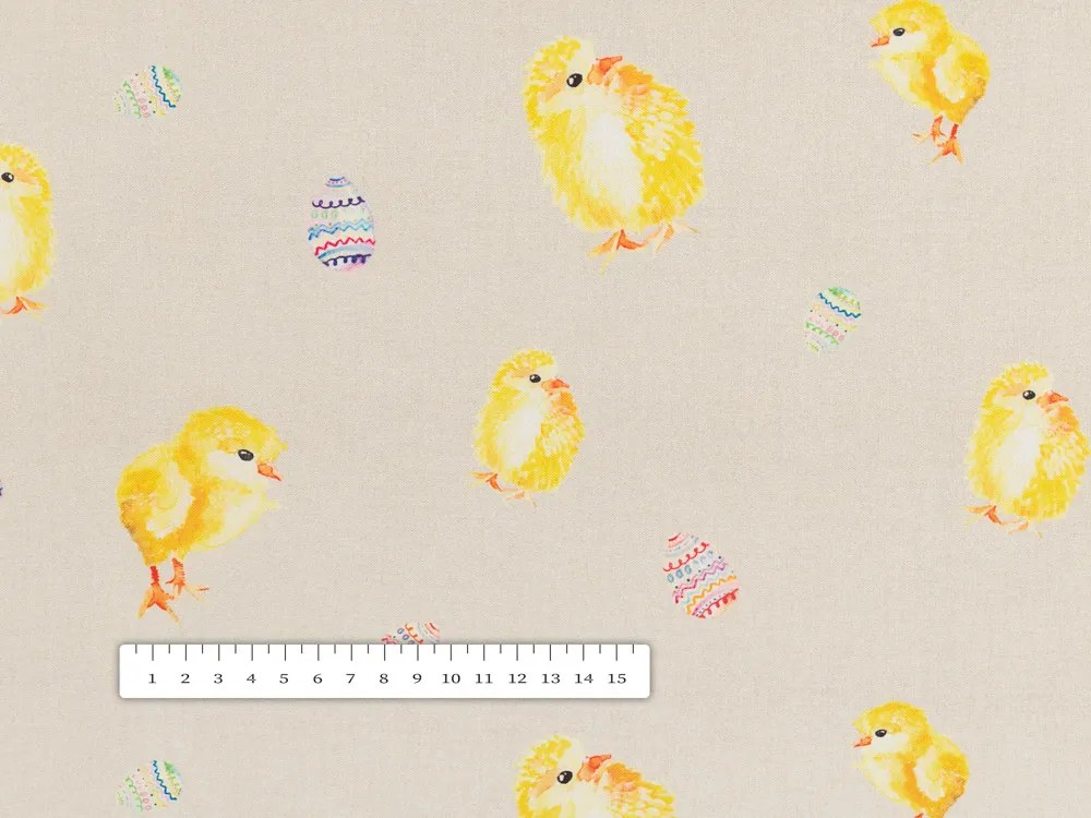 Biante Veľkonočný teflónový okrúhly obrus TF-074 Kuriatka a kraslice na béžovom Ø 70 cm