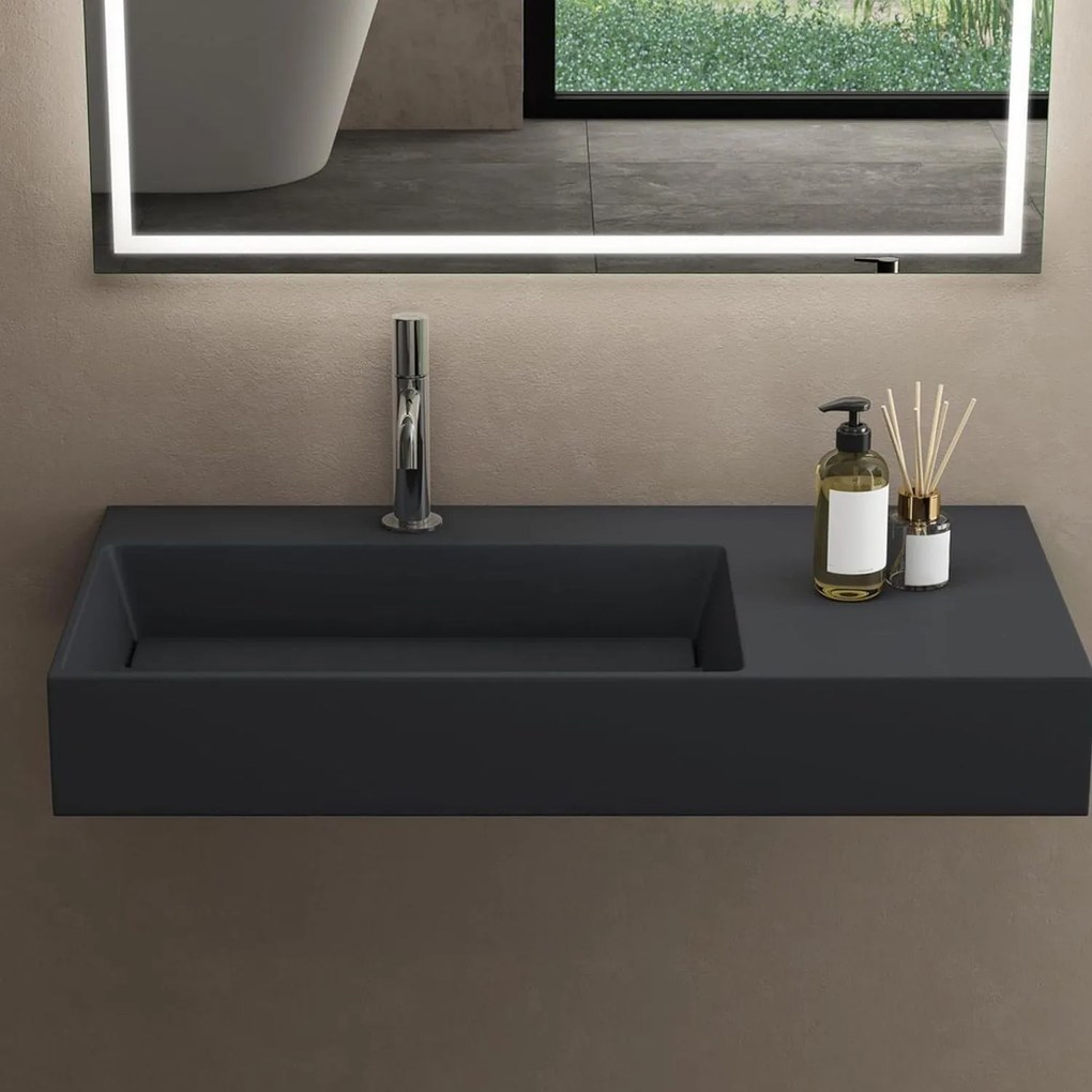 Rea Archi, umývadlo na dosku z konglomerátu 750x430x140 mm, ľavá verzia, šedá matná, REA-U4303