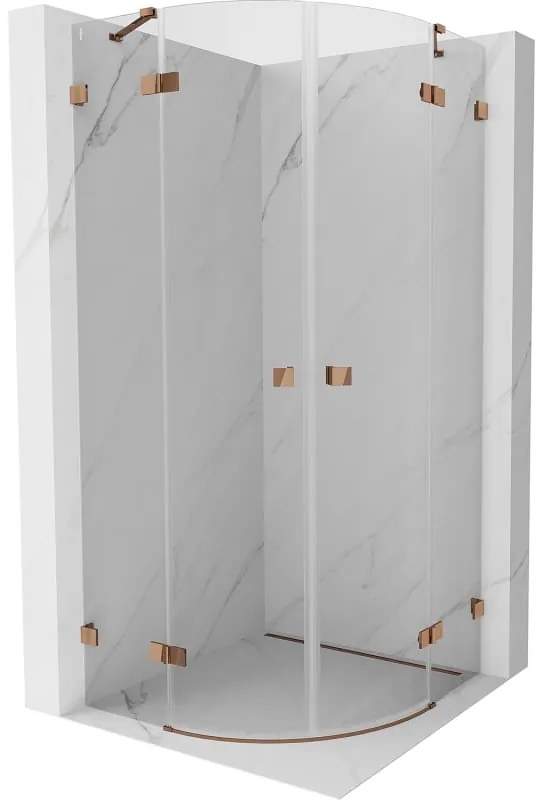 Mexen Lunar, polkruhový výklopný sprchový kút 90 x 90 cm, 8mm číre sklo, profil ružové zlato, 833-090L-090P-60-00