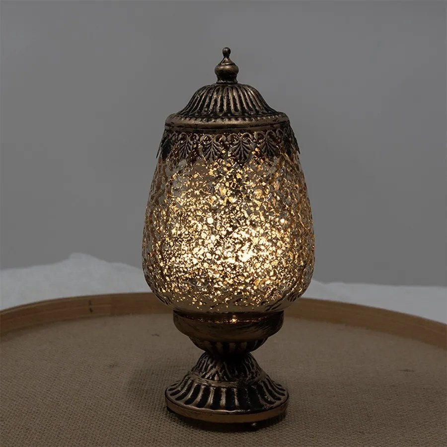 Hnedá sklenená svietiaca LED lampáš Balli - Ø 8*19 cm