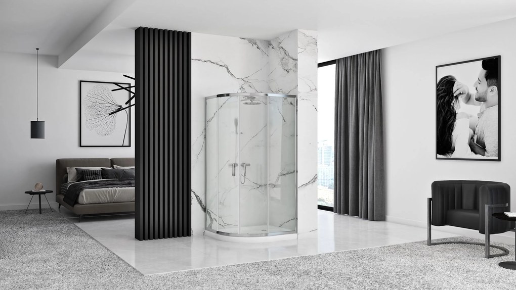 Štvrťkruhový sprchový kút REA LOOK 80x80 cm, chróm/transparent - bez vaničky