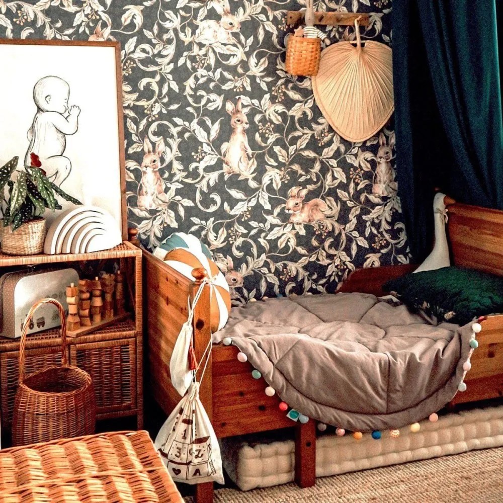 Tapeta králiky tmavo modrá 280x100 cm