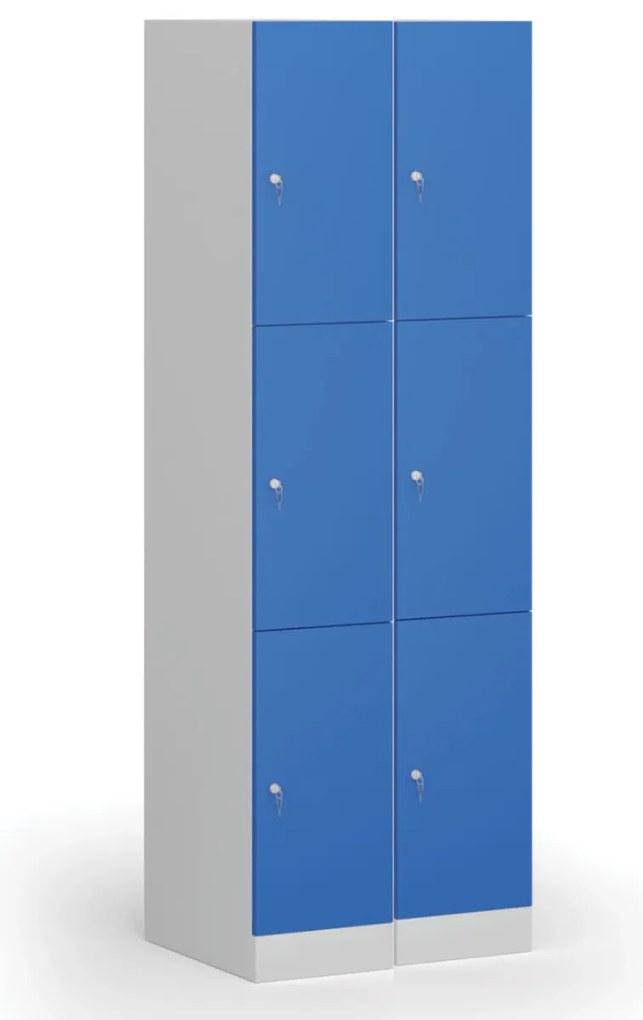 Šatníková skrinka S1 s úložnými boxmi, 3 boxy, 1850 x 300 x 500 mm, cylindrický zámok, zelené dvere