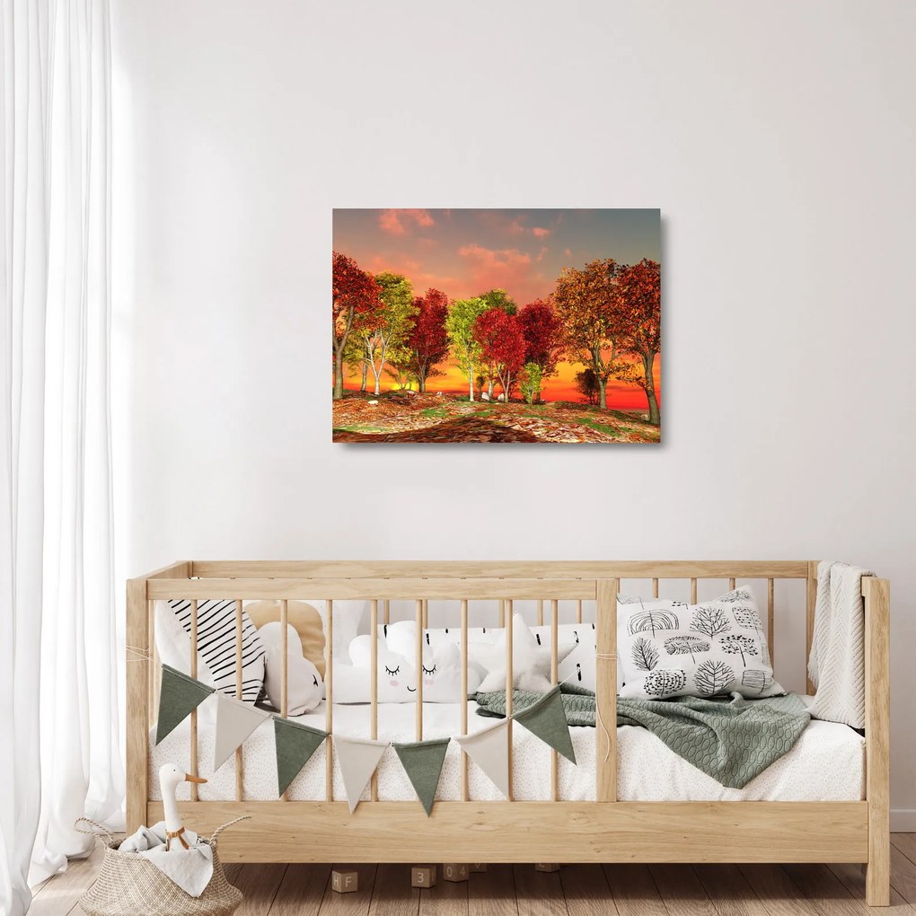 Sklenený obraz - Farebné stromy (70x50 cm)