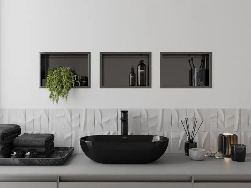 Mexen X-Wall-R, polica na zapustenie s prírubou  30 x 20 cm, grafitová matná - 19E0302010