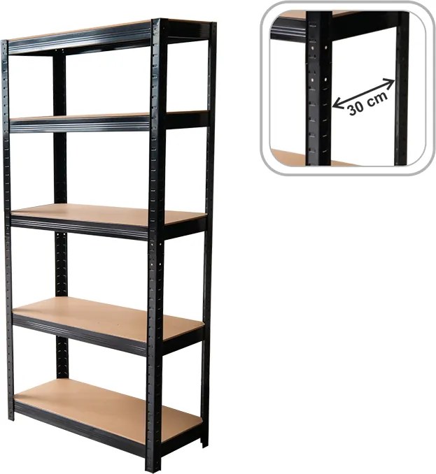 CH 5- policový kovový úložný regál Tosca IV. 180 x 90 x 30 cm - čierna
