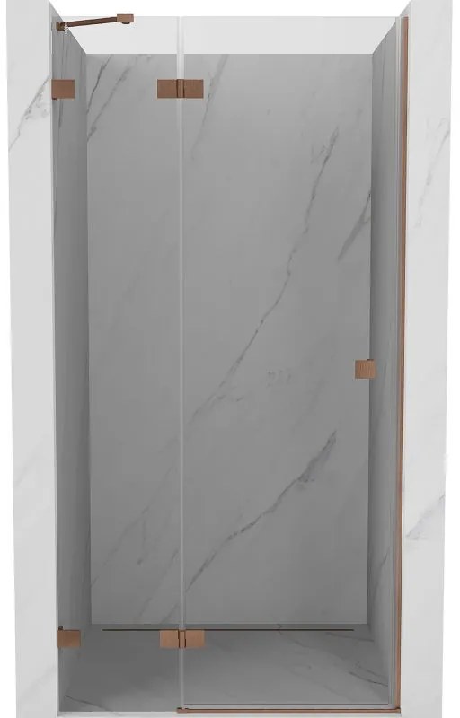 Mexen Lunar, výklopné sprchové dvere 90 cm, 8mm číre sklo, medený matný profil, 834-090-000-65-00-L