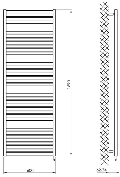 Aqualine - Kúpeľňový elektrický radiátor TONDI-E 800W/230V 169 cm biela