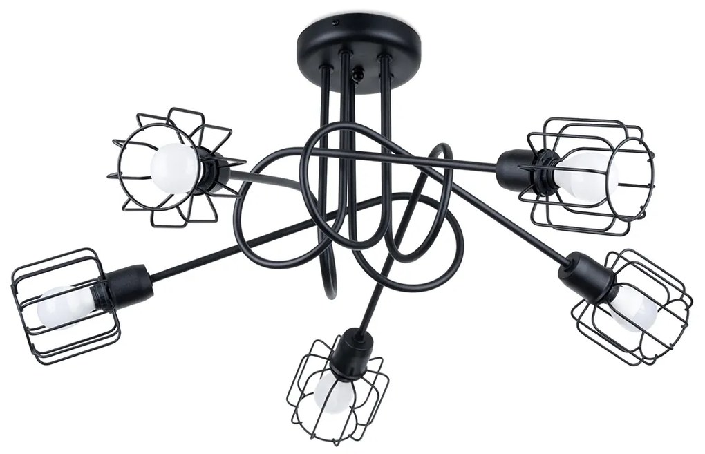 Stropné svietidlo Beluci, 5x čierne drôtené tienidlo