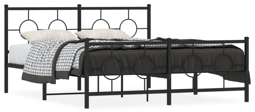 Kovový rám postele s čelom a podnožkou čierny 150x200 cm 376246