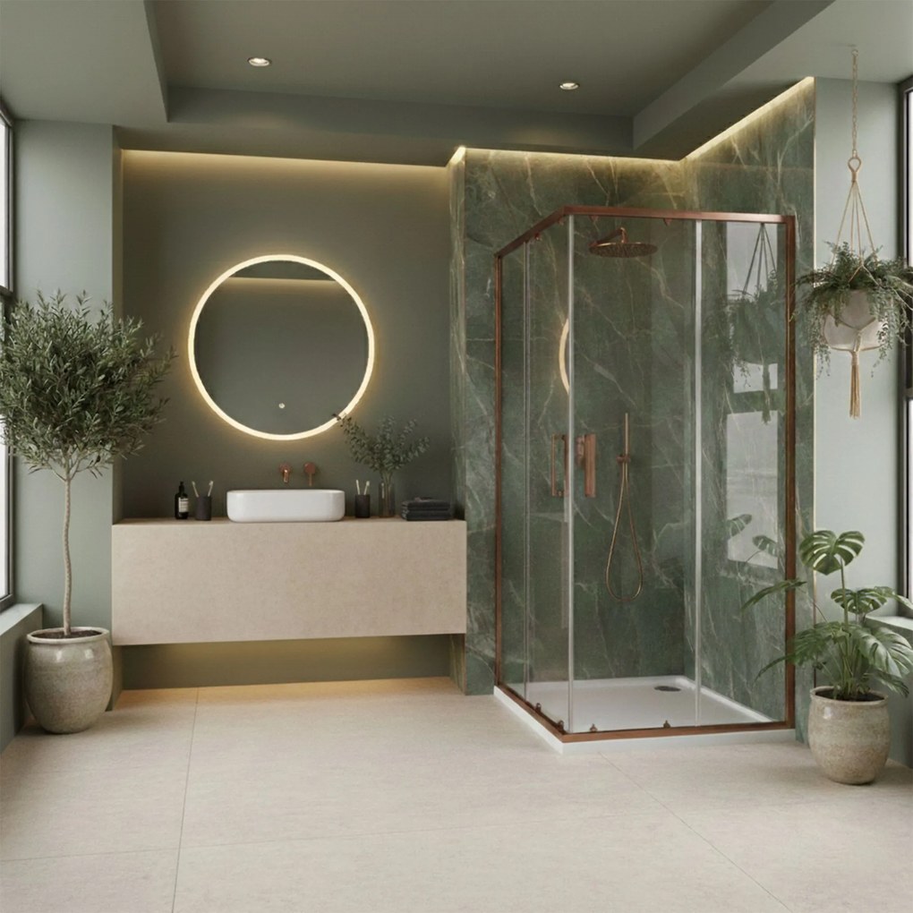 Rea City, sprchovací kút s posuvnými dverami 80x80cm, 5/4mm číre sklo, medený matný profil, REA-K6982