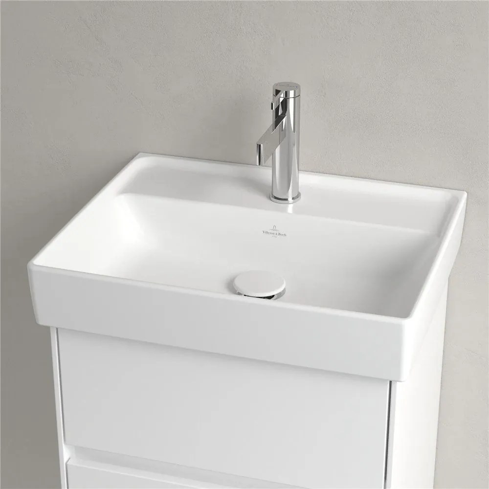 VILLEROY &amp; BOCH Collaro závesné umývadielko s otvorom, bez prepadu, 500 x 400 mm, Stone White, s povrchom CeramicPlus, 433451RW