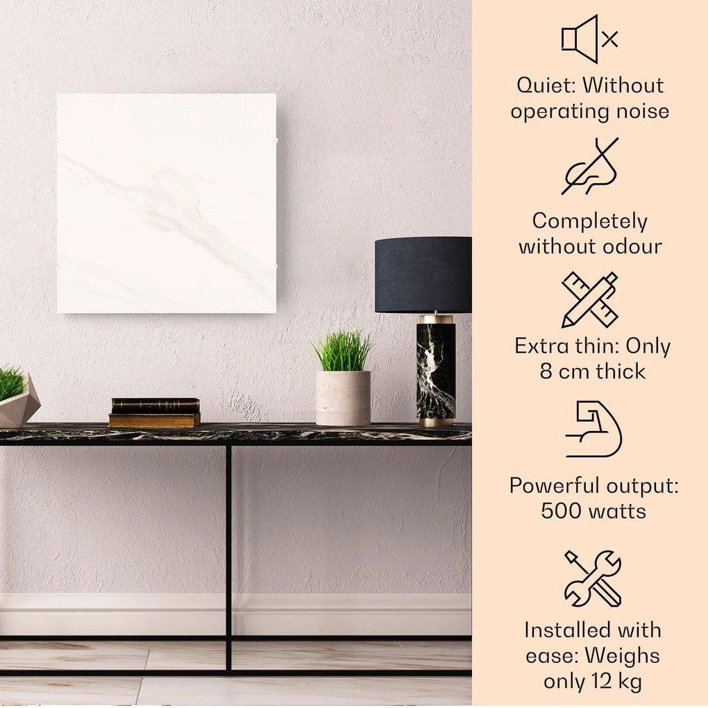Klarstein Wonderwall Santorini Smart, infračervený ohrievač, 60 x 60 cm, 500 W, týždenný časovač, IP24