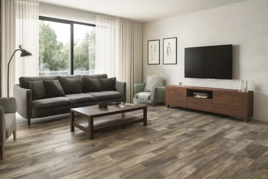 PVC podlaha - lino Domo 2154, na mieru, šíře 2m,3m,4m, hnedá, bez podkladu, kuchyňa, Beaulieu International Group