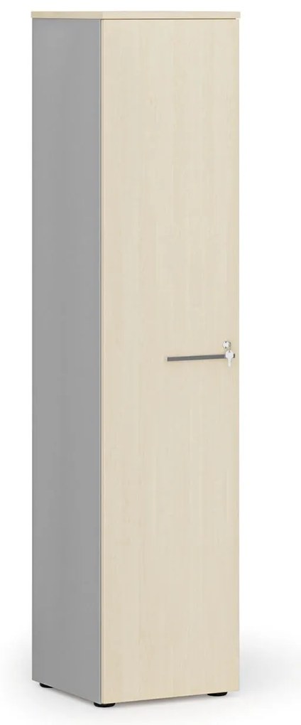 Úzka kancelárska skriňa PRIMO GRAY, 400 x 420 x 1781 mm, sivá/breza
