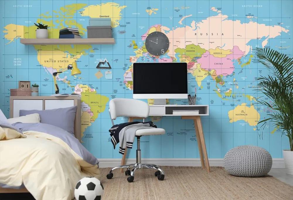Samolepiaca tapeta prehľadná mapa sveta na modrom pozadí