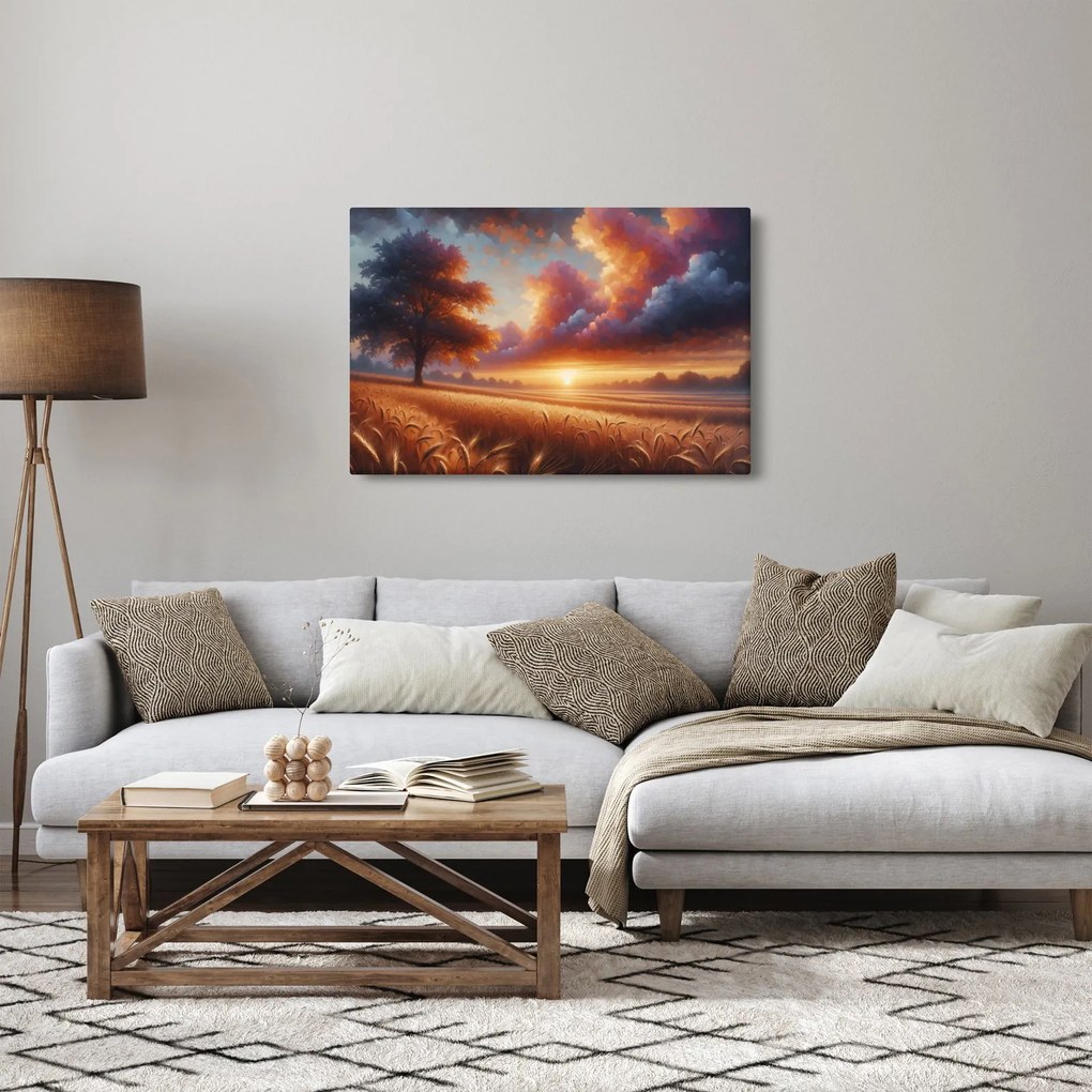 Obraz – Západ slnka na poli (90x60 cm)