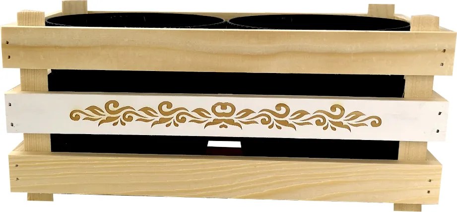 AMADEA Drevený obal na dva kvetináče s motívom čipky, 32x17x15cm, drevený kvetináč