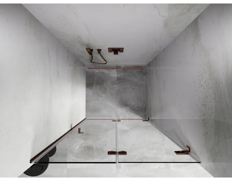 Mexen Lunar-F, pravé sklápacie sprchové dvere 95 cm, 8mm číre sklo, ružové zlato profil, 836-095-000-60-00-P