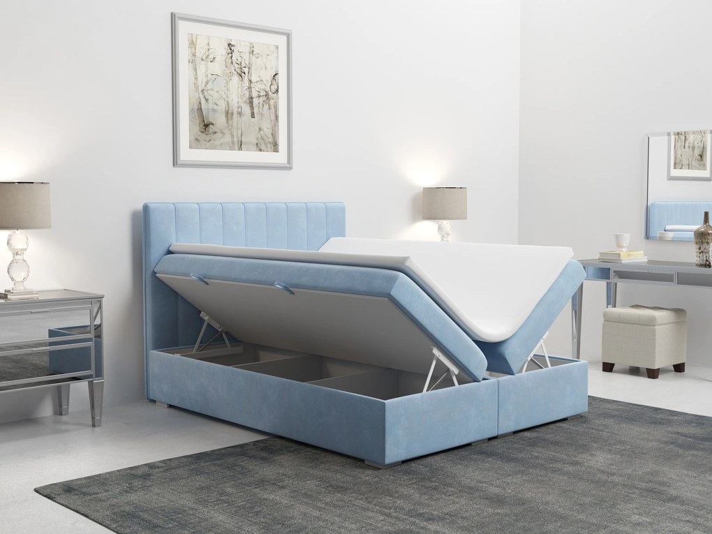 Manželská posteľ Boxspring 180 cm Ranaly (modrá) (s úložným priestorom). Akcia -20%. Vlastná spoľahlivá doprava až k Vám domov. 1020355