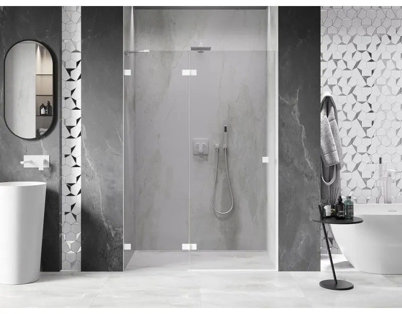 Mexen, Mexen Lunar ľavé otočné sprchové dvere 135 cm, transparentné, biele - 834-135-000-20-00-L