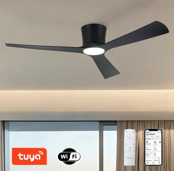 ZEVENTI - LED stropný ventilátor AUREX LED/24W/230V Wi-Fi Tuya čierna + diaľkový ovládač